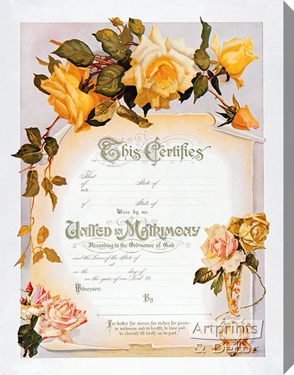 Yellow Rose Marriage Certificate - Stretched Canvas Art Print