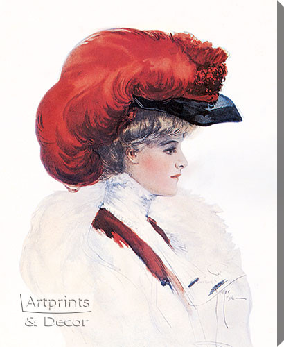 Lady with Red Plumed Hat by Harrison Fisher – Stretched Canvas Art Print