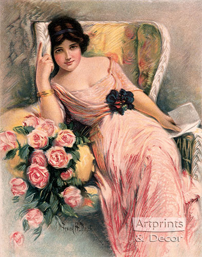 Pink Roses with a Letter, Art Print by Frank H. Desch at