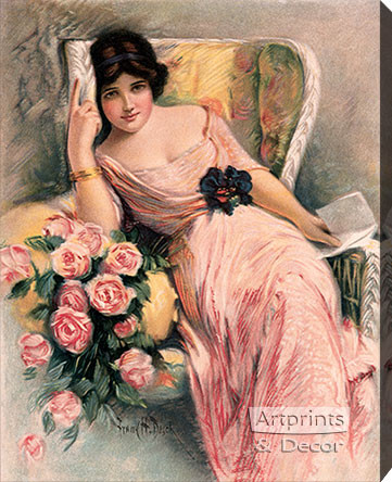 Pink Roses with a Letter by Frank H. Desch - Stretched Canvas Art Print