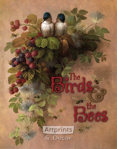 Birds, Bees & Berries by Paul de Longpre - Framed Art Print