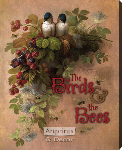 Birds, Bees & Berries by Paul De Longpre - Canvas Stretched Art Print