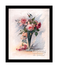 Pink Roses in A Vase - Framed Art Print