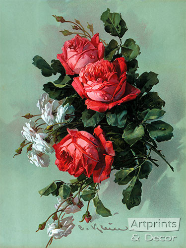絵画 Red Rose Red & White Roses, Framed Art Print by Catherine Klein at