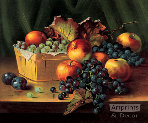 Grapes and Apples In A Basket - Art Print