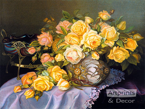 Yellow and Pink Roses - Art Print