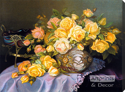 Yellow and Pink Roses - Stretched Canvas Print
