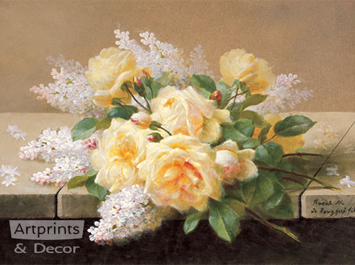 Yellow Roses with Lilacs - Art Print