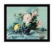 Pink Roses, Grapes & Apple - Framed Art Print 