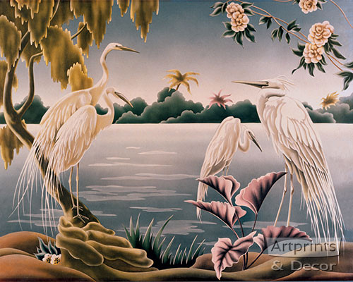 Four White Herons - Framed Art Print