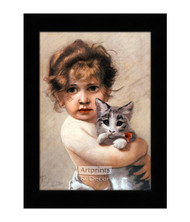 Little Girl Holding Kitty - Framed Art Print