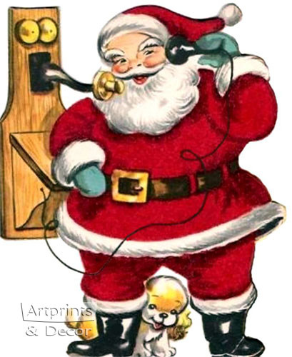 Santa on the Telephone - Art Print