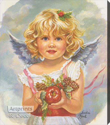 Christmas Angel Holding Apple Stretched Canvas Art Print By Sandra Kuck At