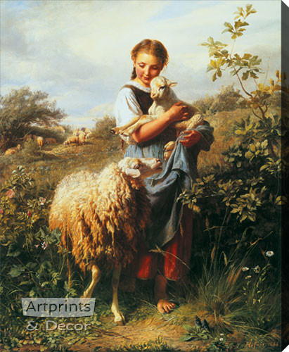 The Shepherdess by Johann Baptist Hofner -  Stretched Canvas Art Print