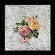 Pink & Yellow Roses Tin Ceiling Tile - Framed Art Print