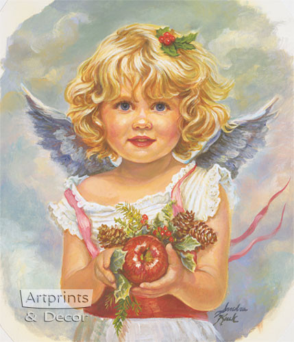Christmas Angel holding Apple by Sandra Kuck - Framed Art Print