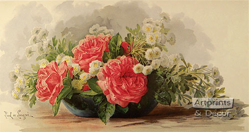 Roses by Paul de Longpre Art Print of Vintage Art