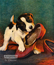Puppy with a Slipper - Art Print