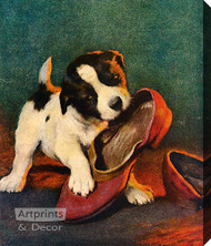 Puppy with a Slipper - Canvas Art Print