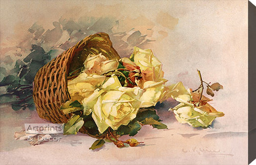 Basket of Yellow Roses by Catherine Klein - Stretched Canvas Art Print 