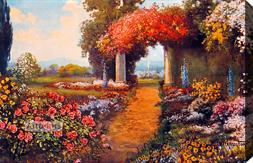 Garden Path Through Columns, Stretched Canvas Art Print by R