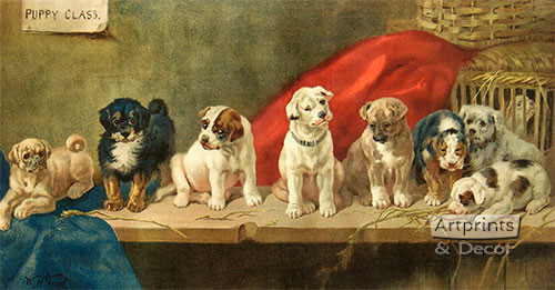 Puppy Class by WH Trood - Art Print
