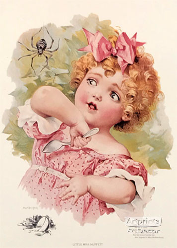 USAヴィンテージ♡ぽっちゃり三つ編みのLITTLE MISS MUFFET♪ Little Miss Muffet, Art Print by Maud Humphrey at