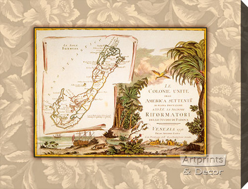 Bermuda Map - Stretched Canvas Art Print