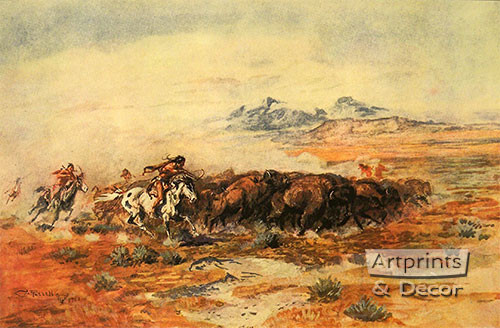 The Buffalo Hunt by Charles Marion Russell - Art Print