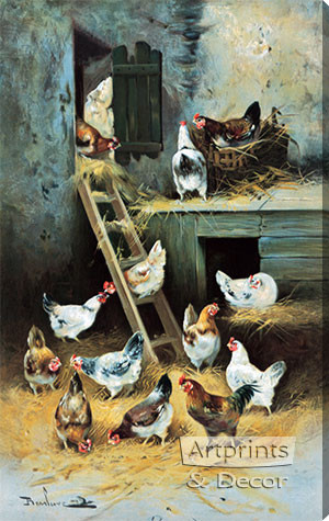 Chickens at Home by Remlure - Stretched Canvas Art Print