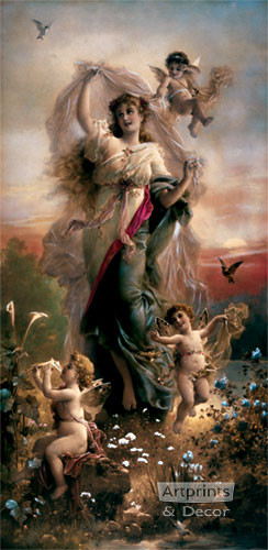 Garden Cherubs, Art Print by Hans Zatzka at ArtPrintsAndDecor.com