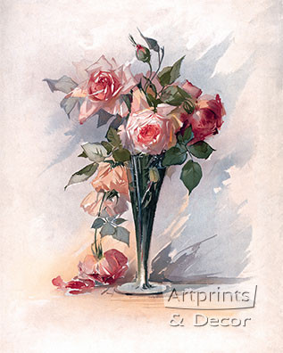 Pink Roses in A Vase - Art Print