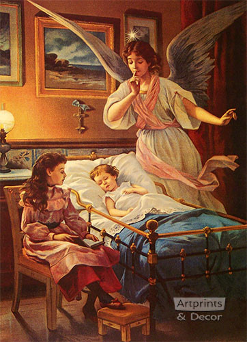 Guardian Angel at Bedtime (9.25 x 13) - Art Print^