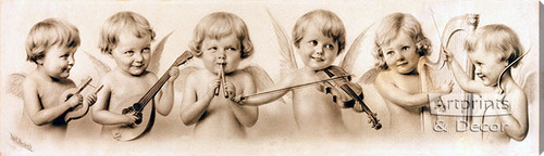 Cupid's Orchestra by W.L. Huskell - Stretched Canvas Art Print