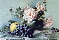 Pink Roses, Grapes & Apples - Art Print^