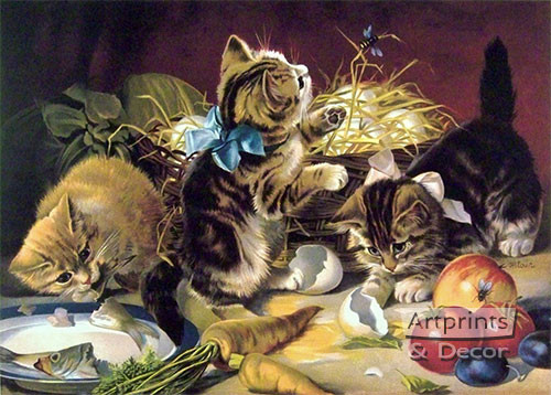 Lunch with kitties - Framed Art Print