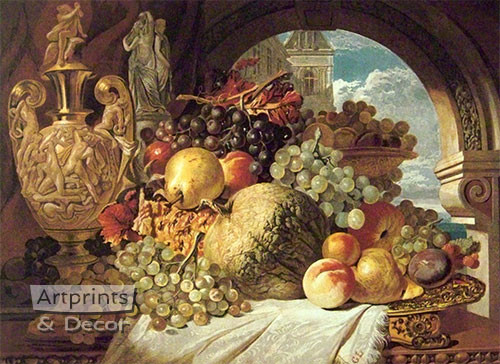 Ornate vase and fruit - Framed Art Print 