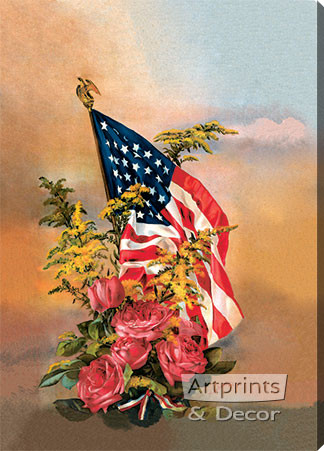 America's Flag & Flowers from Gallery Graphics - Stretched Canvas Art Print