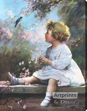 Song of the Bluebird, Stretched Canvas Art Print by Zula Kenyon at