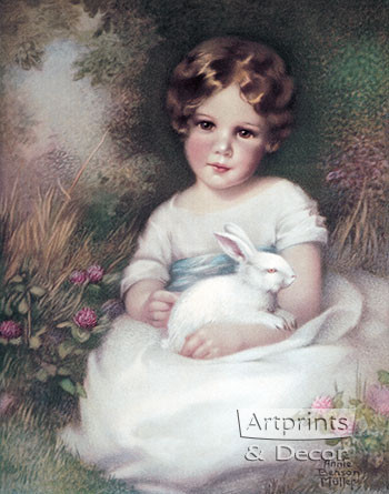 Girl and Rabbit by Annie Benson Müller - Framed Art Print