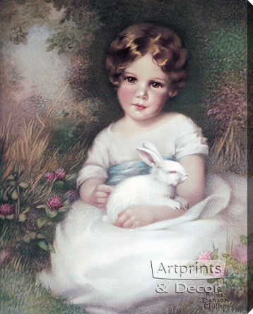 Girl and Rabbit by Annie Benson Müller - Stretched Canvas Art Print