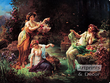 Fairy Play, Stretched Canvas Art Print by Hans Zatzka at