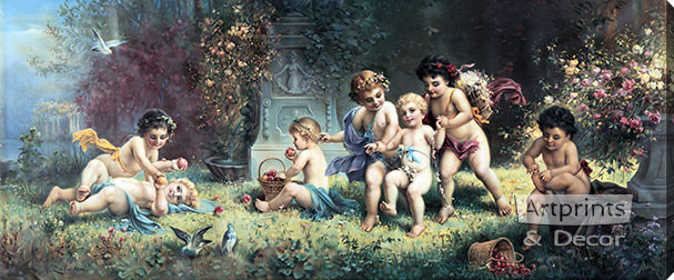 Cherubs At Play, Stretched Canvas Art Print by H. Zabateri at