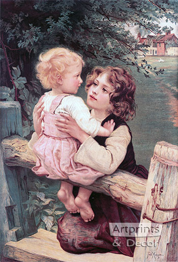 Young Siblings at the Garden Fence, Art Print by Frederick Morgan