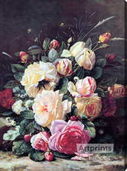 A Still Life with Roses by Jean Baptiste Robie - Stretched Canvas Art Print
