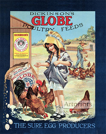 Dickinson's Globe Poultry Feeds - Framed Vintage Ad Art Print