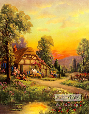 Cottage at Sunset by William M. Thompson - Framed Art Print