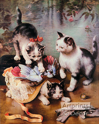Mischievous Kittens by C. Reichert - Framed Art Print