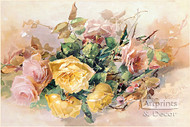Pink & Yellow Roses by Franz Bischoff - Art Print
