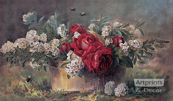 Garden Beauties by Paul de Longpre Vintage Floral Art Print 24 x 9